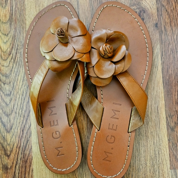 M. Gemi flower tan leather sandals size 38 - Picture 1 of 1